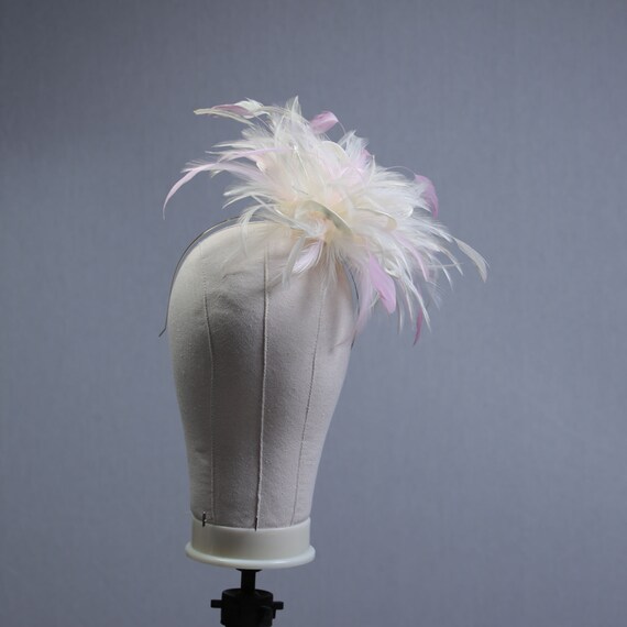 Cream and Baby Pink Feather Fascinator Hat - Wedding, Ladies  display picture 2