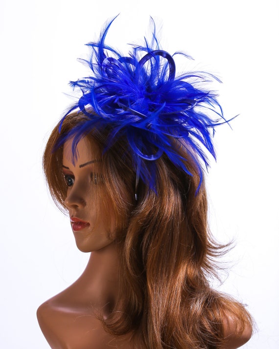 Royal Blue Feather Fascinator Hat - Wedding, Ladies Day  display picture 3