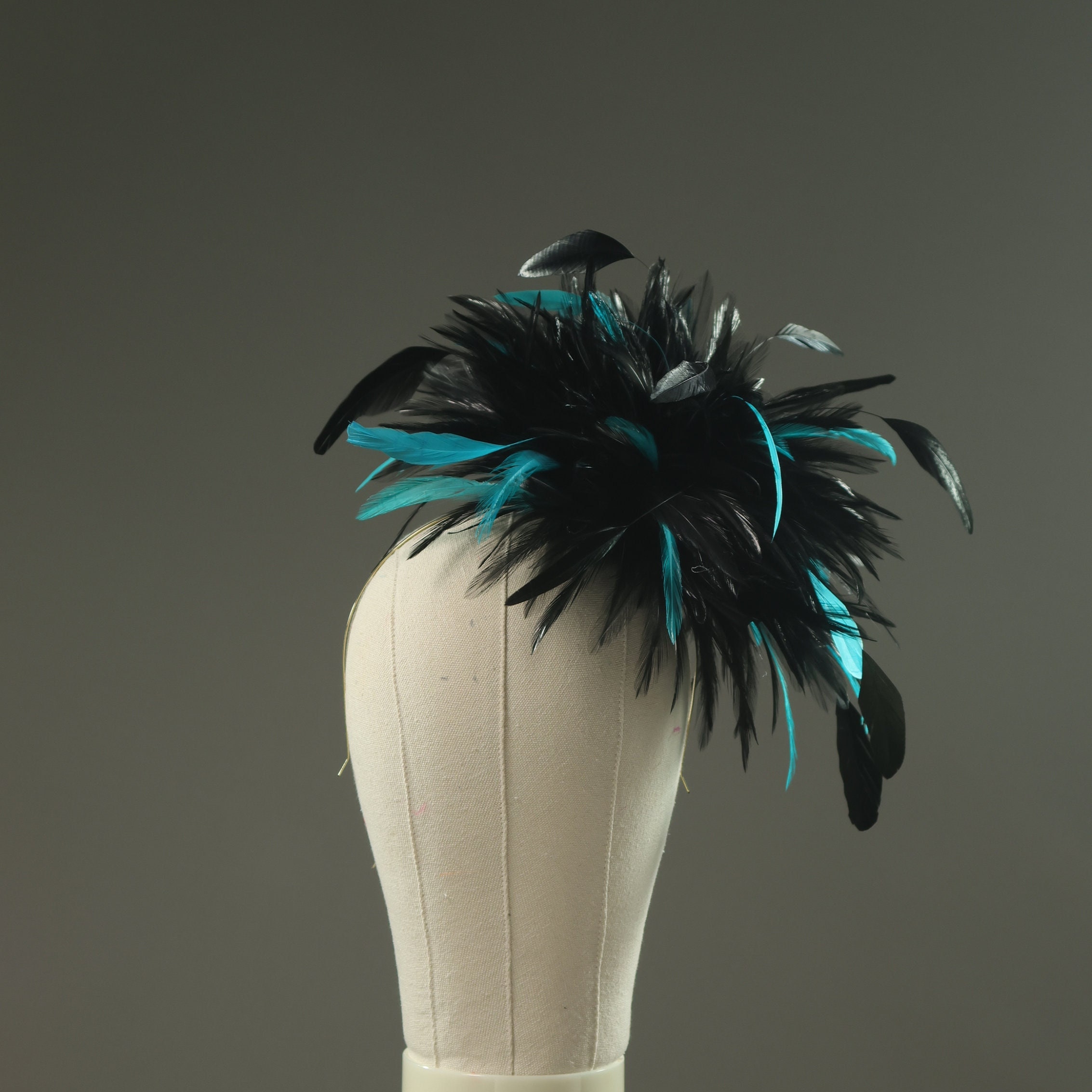 Black and Turquoise Feather Fascinator Hat - Wedding, Ladies  display picture 3