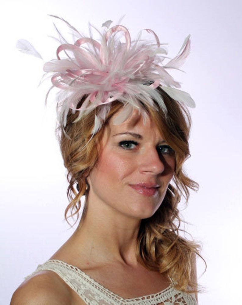 choose any colour feathers and satin wedding ladies day Baby Pink and Ivory Feather Fascinator Hat