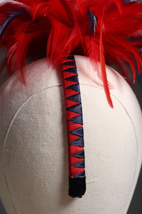 Red, Navy Blue and White Medium Feather Fascinator Hat  display picture 2