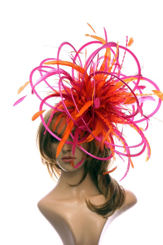 Large Purple /& Red Fascinator Hat//change or add extra colours satin and feathers