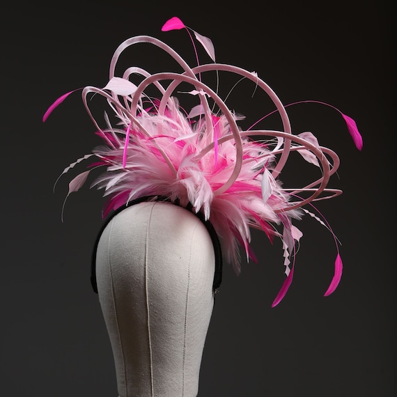 Pink Feathered Fascinator Headpiece Feather Tulle Hairpiece - Peach Pink - Masquerade Store main image 2