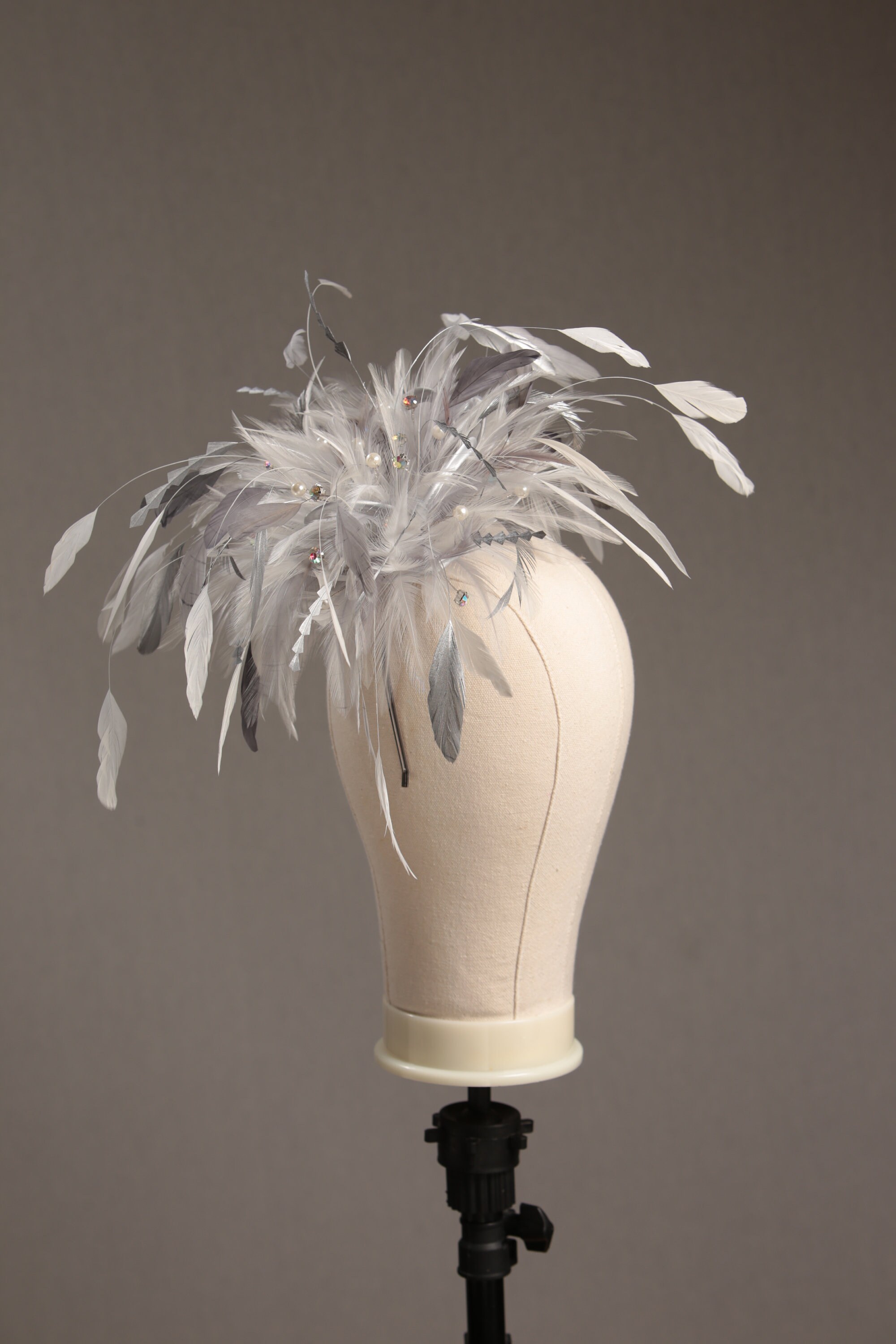 White, Dove Grey, Silver, Pewter Feather Rhinestone and  display picture 1