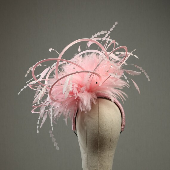 Pink feather hat fascinator kentucky derby hat fascinator light pink sinamay with dusty  main image 2