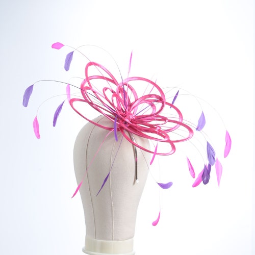 Hot Pink Cerise and Purple satin and feather Fascinator Hat - wedding, ladies day - choose any colour shops feathers & satin