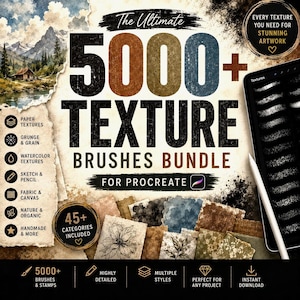 5000+ Texture Brushes for Procreate | Ultimate Paper, Fabric, Grunge, Watercolor & Grain Texture Mega Bundle