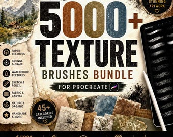 Ponad 5000 pędzli teksturowych do Procreate | Mega pakiet Ultimate Paper, Fabric, Grunge, Watercolor i Grain Texture