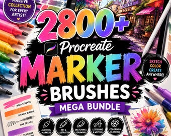 Zestaw ponad 2800 pędzli do markerów Procreate | Alkohol, szkicowanie, liternictwo (pobranie cyfrowe)