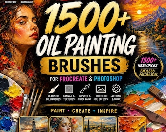 Mega pakiet ponad 1500 pędzli do malowania olejem do Procreate i Photoshopa (do pobrania w wersji cyfrowej)
