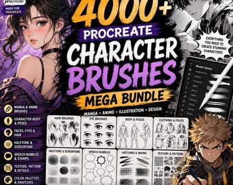 Pakiet ponad 4000 pędzli do postaci w Procreate | Manga, Anime, Ilustracje (do pobrania w wersji cyfrowej)