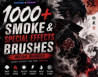 Ponad 1000 pędzli do efektów specjalnych dymu w programie Photoshop Procreate Mega Bundle (do pobrania w wersji cyfrowej)