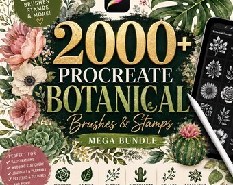 Ponad 2000 pędzli i stempli botanicznych Procreate Mega Bundle (2000+) | Kwiaty, Liście, Rośliny, Sztuka przyrodnicza