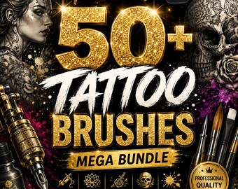 Zestaw pędzli do tatuażu Procreate Mega Bundle | Tusz, Linie, Cieniowanie, Tradycyjne (Zestaw pędzli Procreate)