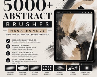 Pakiet ponad 5000 abstrakcyjnych pędzli Procreate | Gradient, gwasz, tekstura, stemple (wersja cyfrowa do pobrania)