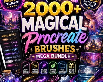 Pakiet ponad 2000 magicznych pędzli Procreate | Fantazja, blask, tekstura (do pobrania w wersji cyfrowej)