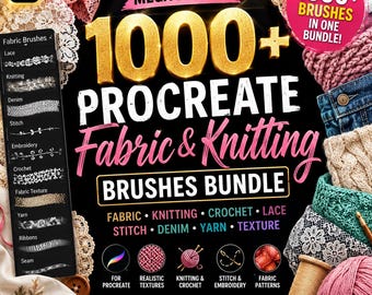 Ponad 1000 pędzli Procreate do robótek na drutach | Tekstylia, szydełkowanie, denim, koronki, włóczka (wersja cyfrowa do pobrania)