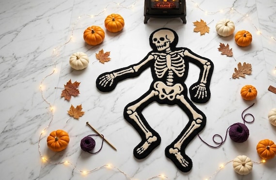 A full hand-tufted wool skeleton rug — the kind of statement floor piece that stops guests in their tracks and makes them ask 'where did you GET that?'