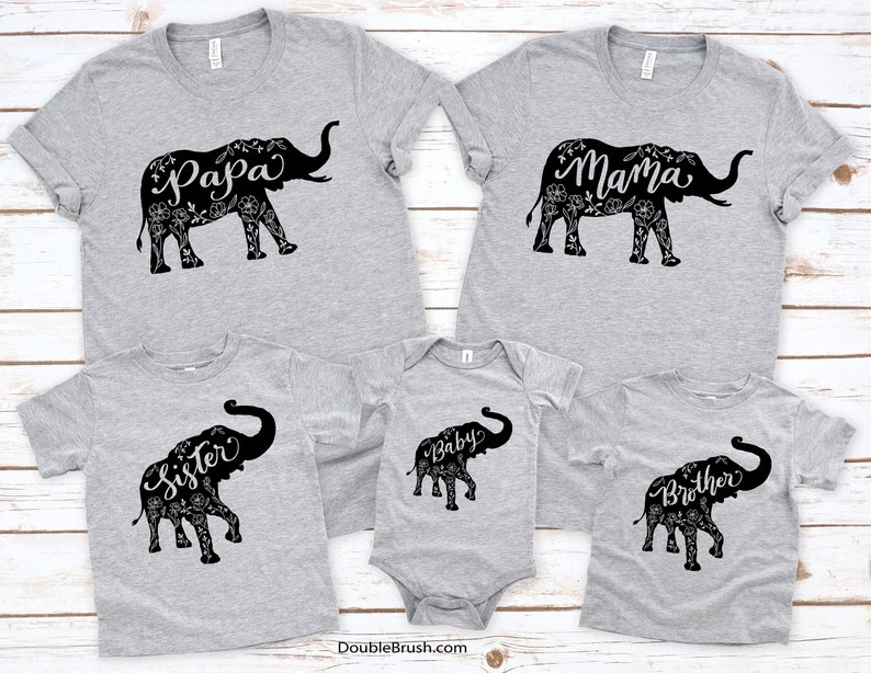 Papa Mama Brother Sister Nana Auntie Elephant Shirt Sets Floral Elephant Family Shirts Family Photo Matching Gift Daddy Mommy /& Me