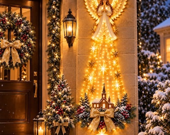 Beleuchtete Krippenengel-Wanddekoration Bethlehem-Stern LED-Weihnachtsdekoration für die Veranda.