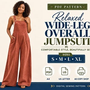 Latzhose Schnittmuster | Meadow Latzhose | Overall Schnitt | Jumpsuit Schnittmuster Damen | Latzhose Weite Hose | XS-XL