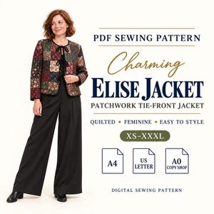 Naaipatroon voor een patchwork gewatteerde jas: met strik aan de voorkant, losse pasvorm (PDF XS-3XL)