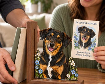 Sujetalibros personalizado conmemorativo para perros a partir de una foto, estilo vidriera.
