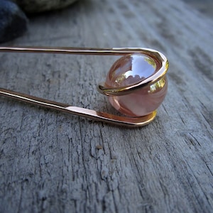 Peach AB Glass Sphere Bronze Hair Fork - Your choice of Length - Hair Pin - Haar Gabel - Long Hair Accessory - Metal Hair Fork