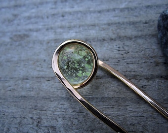 Horquilla de bronce con esfera de cristal que brilla en la oscuridad - Elige tu longitud - Horquilla - Accesorio para cabello largo - Horquilla de metal