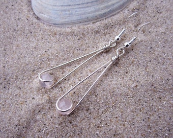 Rose Quartz and Sterling Moon Catcher (TM) Earrings - Minimalist