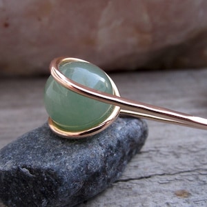 Natural Aventurine Hair Fork in Bronze - Your Choice of Length - Hair Pin - Semi Precious Stone - Long Hair Accessory - Metal Hair Fork