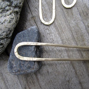 Ancient Stone Mini Hair Fork in Brass, Bun Pin, Textured Satin Finish Gold Hair Pin, U Pin, French Hair Pin