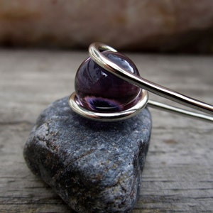 Mini horquilla para el pelo de alpaca morada con esfera de cristal - Cabello fino - Recogido a la mitad - Largo a elegir - Haar Gabel - Accesorio para cabello largo