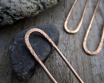 Striations Mini Bronze Hair Fork, Bun Pin, Textured Satin Finish Hair Pin, U Pin, French Hair Pin, Long Hair Accessory