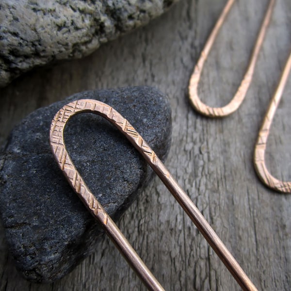 Striations Mini Bronze Hair Fork, Bun Pin, Textured Satin Finish Hair Pin, U Pin, French Hair Pin, Long Hair Accessory