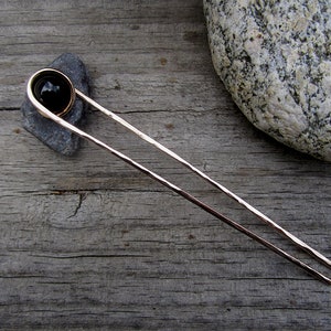 Deep Amber Hair Fork in Bronze with Glass Sphere Your choice of Length Hair Pin Haar Gabel Long Hair Accessory image 3