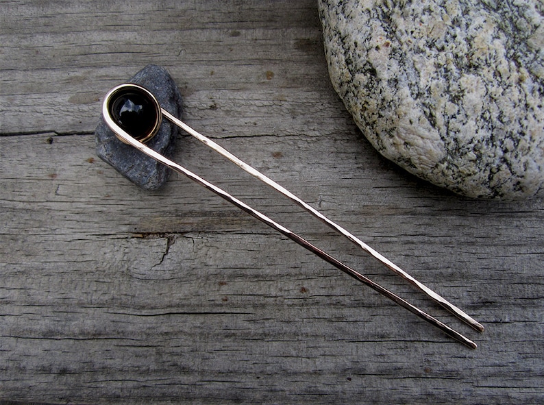 Deep Amber Hair Fork in Bronze with Glass Sphere Your choice of Length Hair Pin Haar Gabel Long Hair Accessory image 3