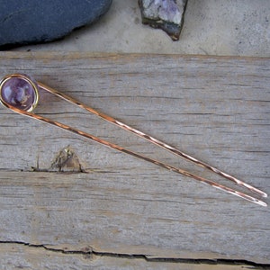 Natural Amethyst Hair Fork in Bronze - Your Choice of Length - Hair Pin - Semi Precious Stone - Long Hair Accessory - Metal Hair Fork image 5