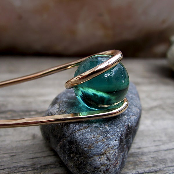 Mini Deep Ocean Teal Hair Fork in Bronze with Glass Sphere - Fine Hair - Half up - Your choice of Length - Long Hair Accessory