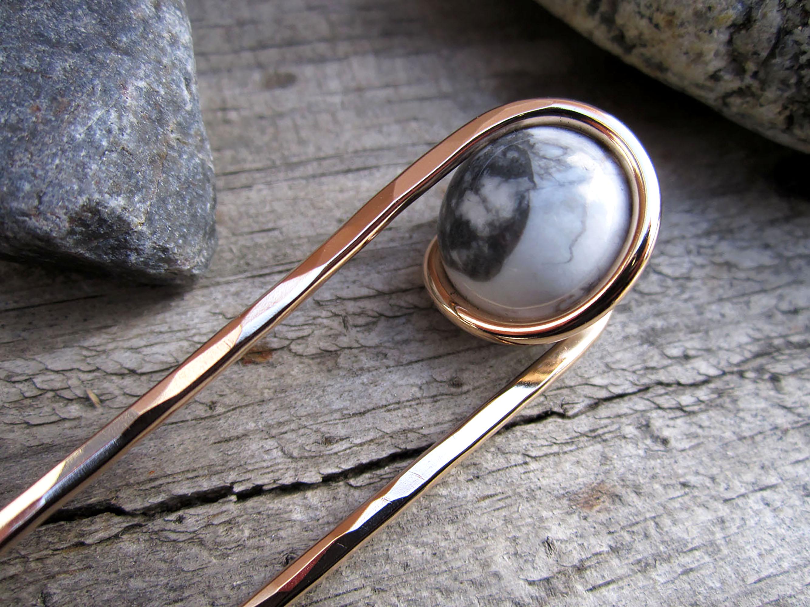 Howlite Hair Fork in Bronze With Natural Stone Sphere - Your 