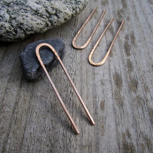 Striations Mini Bronze Hair Fork, Bun Pin, Textured Satin Finish Hair Pin, U Pin, French Hair Pin, Long Hair Accessory image 2