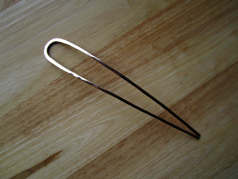 Minimalist Bronze Hair Fork Your Choice of Length Hammered French U Pin Long Hair Accessory Metal Hair Fork image 4