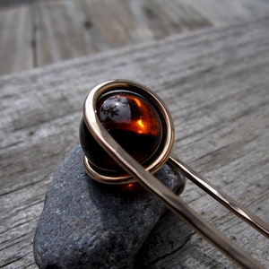 Deep Amber Hair Fork in Bronze with Glass Sphere Your choice of Length Hair Pin Haar Gabel Long Hair Accessory image 7