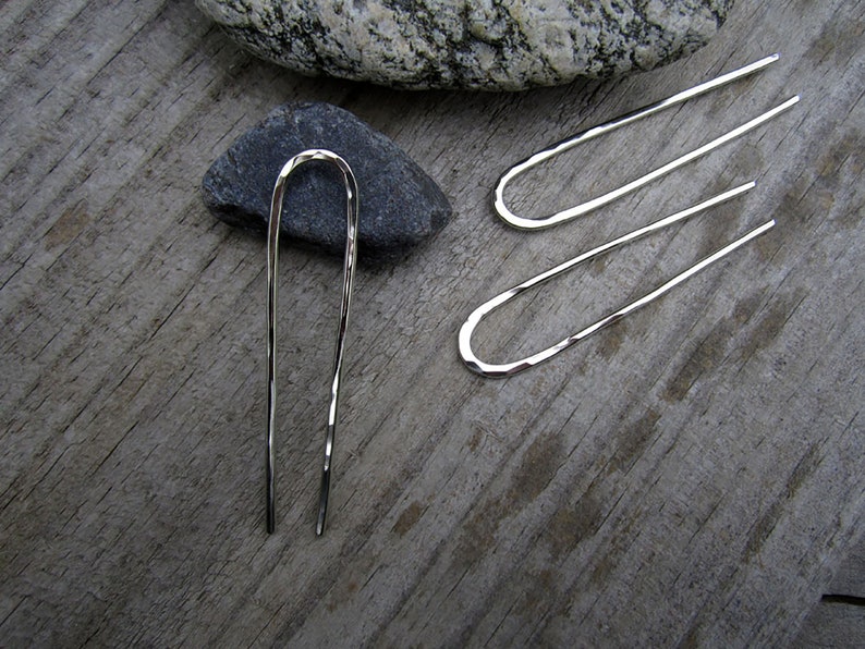 Mini Hammered Hair Fork in Nickel Silver Bun Pin Recycled Minimalist Hair Accessory Silver Hair Pin image 10