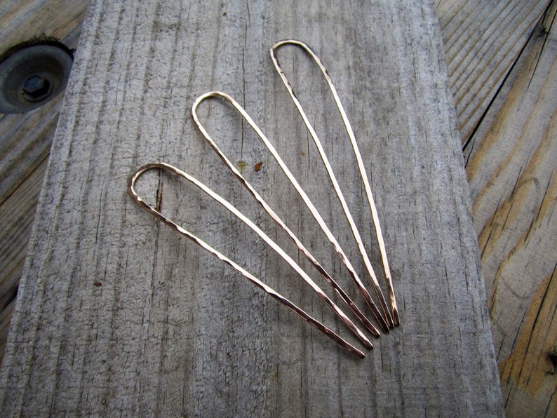 Minimalist Bronze Hair Fork Your Choice of Length Hammered French U Pin Long Hair Accessory Metal Hair Fork image 2