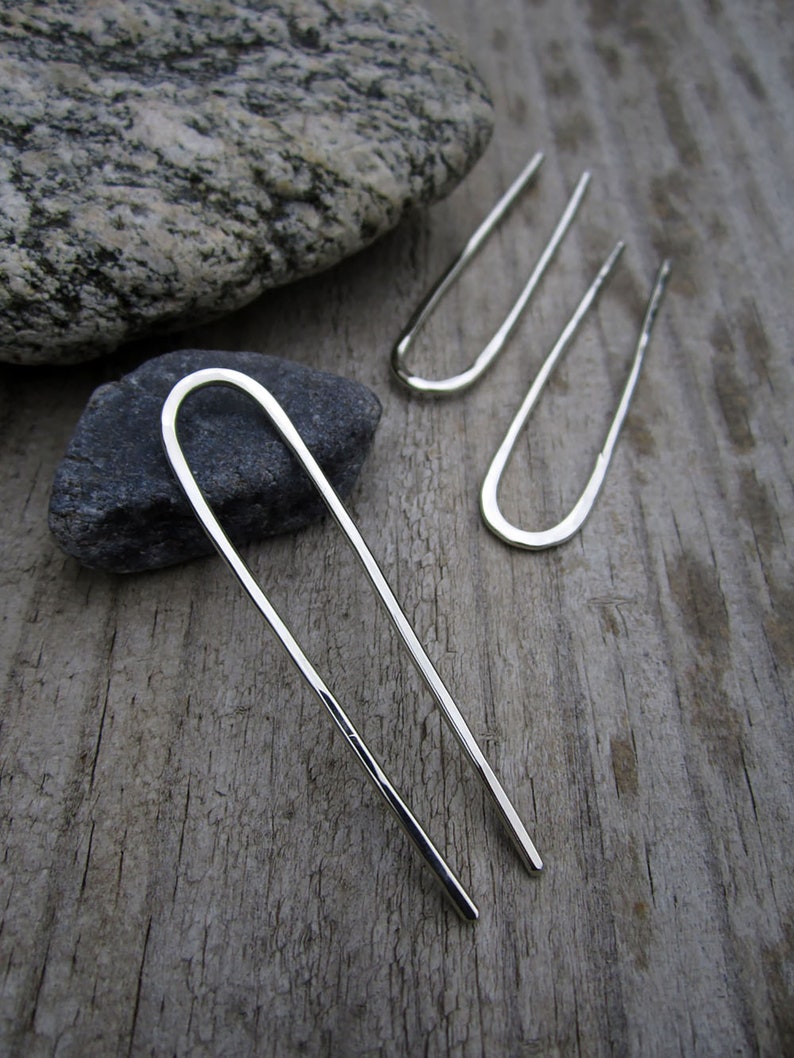 Mini Hammered Hair Fork in Nickel Silver Bun Pin Recycled Minimalist Hair Accessory Silver Hair Pin image 6