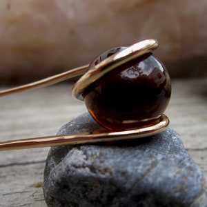 Deep Amber Hair Fork in Bronze with Glass Sphere Your choice of Length Hair Pin Haar Gabel Long Hair Accessory image 4