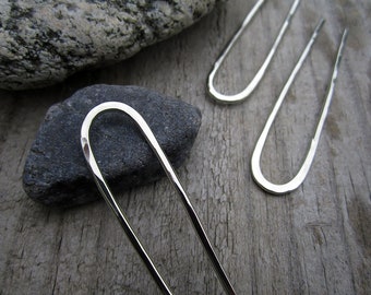 Mini Hammered Hair Fork in Nickel Silver - Bun Pin - Recycled - Minimalist Hair Accessory - Silver Hair Pin