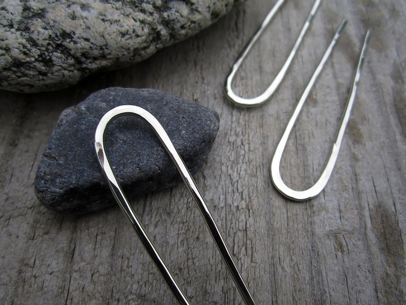 Mini Hammered Hair Fork in Nickel Silver Bun Pin Recycled Minimalist Hair Accessory Silver Hair Pin image 1