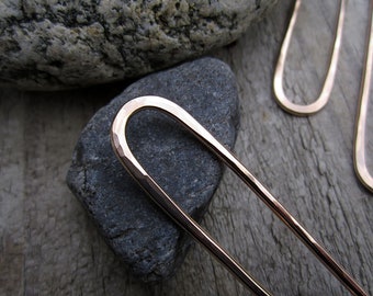 Mini Hammered Hair Fork in Bronze, Bun Pin, Recycled - Minimalist Bronze Hair Pin, Bun Pin, U Pin, French Hair Pin